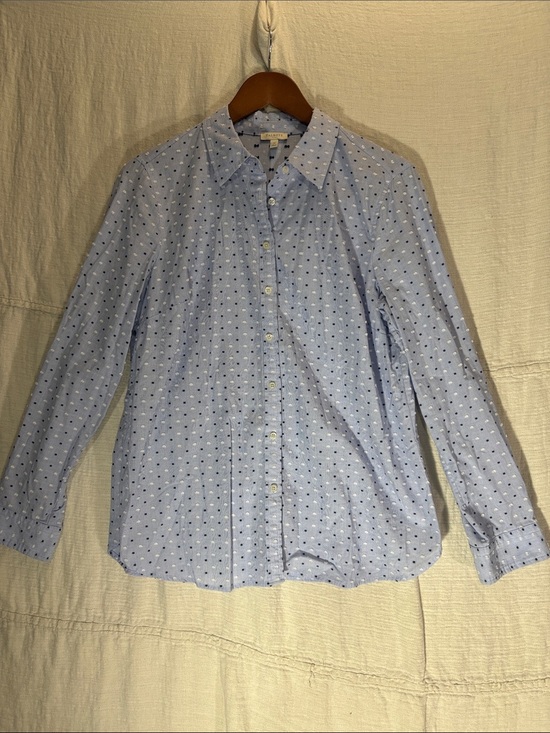 Talbots Tops - Talbots Blue White Striped Polka Dot Button-Down Shirt Blouse Medium 100%Cotton